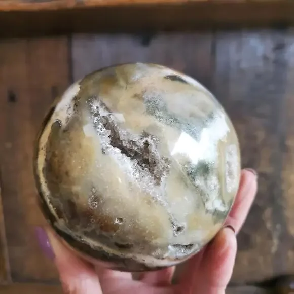 Ocean Jasper Large Sphere with Druzy Cave 986 Grams 90mm
